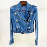 STREET Newest 2023 Designer Biker Jacket Women's Lion Buttons Motorcycle Biker Denim Short