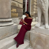 Fongt Out-Shouldered Knitted Long Dress Stylish Sexy Body-Sucking Knitted Long Dress Dress