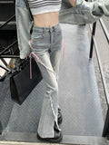Fongt Slit Micro Horn Jeans Female Design Sense Niche Pink Strap High Waist Show Skinny Hot Girl Pants-Outfit