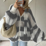 Stripe Oversized Cardigan With Neckerchief-Outfit