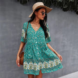 V Neck Bohemian Short Sleeve