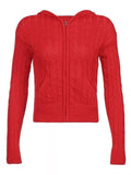 Hooded Cable Knit Cardigan-Outfit