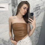 Fongt 2024 Fashion Solid-Color PU Leather Sexy Breast-Thored Waist Vest