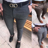 Fongt Trendy Men's Self-Fit Suit Pants Youth Solid Trousers Nine-Legged Business Leisure