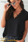 Summer White Lace Blouse Women Casual Shirt Short Sleeve Elegant Tops Fashion Solid Loose 2023 Office Lady T-shirt