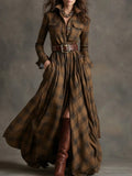 Fongt Women's Shirt Dress Digital Print Collar Long Sleeve Retro Dress Dress