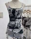 Solid Shooting Wasteland Style Personality Letter Tie-Dye Printing Mesh Sling Sling Babes Irregular Tuxedo Small Vest