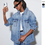 Fongt New Women's Water Wash Denim Jacket Women Casual Long-Sleeved Jacket Top