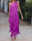 Fashion Tuxedo Slanted Shoulder Asymmetric Dress 2025 Spring And Summer
