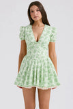 Fongt French Sweet Mashed Flower Bubble Sleeve Dress Summer Ballet Dopamine Wearing Waist Babes A Skirt
