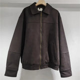 Fongt Women's 2025 New Retro Collar Imitation Leather Jacket Casual Coat