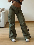 Cargos Style Parachute Pants Low Waist Women Joggers Harajuku Pockets Baggy Wide Leg Trousers y2k Streetwear Casual-Outfit