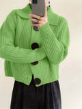 Fongt Women's Loose Korean Version Of Fashion Casual Big Collar Knitted Cardigan Coat
