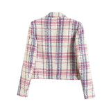 Tweed Woolen Jacket Ultrashort Suit Coat Women Spring Autumn High-waist Plaid Blazers Feminine Slim Casual Tops