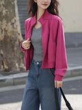 Fongt Sense Simple Collar Jacket 2025 Spring And Autumn Dopamine Eye-Catching Basis Simple Waffle Coat Woman