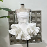 Three-Dimensional Girl Feeling Tied Cake Pony Dress Fish Bone Waist Party Dress With The Same Color Pumpkin