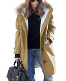Fongt Autumn And Winter Burst Single Hooded Wool Collar Lady Jacket Wish Five-Color Eight-Yard Long Model