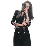 Fongt Wind Temperament Long Striped Double Buckle Waist Coat 2025 New Korean Version Of The Suit Wind Jacket