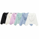 Fongt Early And Early Autumn New French Sweet V-Neck Thin Long-Sleeved Lotus Leaf Shirt Top 8544207