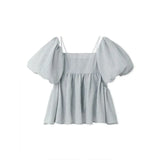 Jacquard Shirts & Blouses Puff Short Sleeve Blusas Off Shoulder Camisas 2 Ways Wear Ropa Mujer 2024 Summer Tops-Outfit