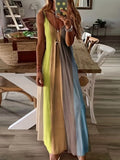 Fongt Women's Long Dress Slim Dazzle Color Slip Dress Gradient New Print Women's Dress-Outfit