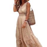 Fongt New Women's Dress Wish Sexy Deep V Sleeveless Chiffon Dress Splicing Mid-Long