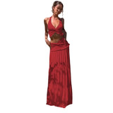 Fongt New Women's Fashion Sexy V-Neck Hanging Neck Sling Wooden Ear Dress Two Sets
