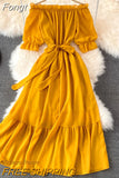 Dress Women Sexy Off The Shoulder Slash Beach Chiffon Dresses Ladies Elegant A Line Bandage Party Dress Long