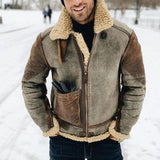 Fongt New Imitation Leather Velvet Men's Coat Winter Warm Fur Jacket Thick Collar Bump