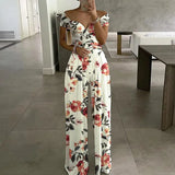 Fongt New Women's Fashion Temperament Elegant Commuter Print Broad-Legged Women's Jumpsuits