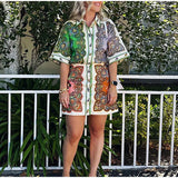Fongt New Women's Lapel Single Breasted Long Sleeve Temperament Print Winter Dress