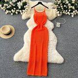 Fongt Grid Sling Dress Women's Summer New Folding Coat Wearing Long Body Dressing Vest Burqa Skirt