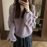 Fongt With A Set Of 2025 Purple Gentle Temperament Sweater Knitted Jersey Half Dress Two-Piece Skirt