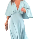 Fongt Summer New Leisure Light Luxury Home Deep V Pure Color Loose Dress-Outfit