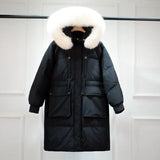 Winter Down Coat Women Long Parkas Luxury Real Raccoon Fur Hooded Female Loose Fashion Duck Down Puffer Jacket