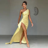 Fongt Summer New Solid Color Collar Folds To Repair Height Open Sexy Long Dress