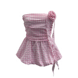 Fongt Lattice Tset Bra Sling Sling Vest Sleeveless T-Shirt Twive Tidal Twives Fluttering With Flower Top Woman 9232