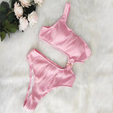 Fongt New Solid Color One-Shoulder One-Piece Swimsuit Sexy Ladies