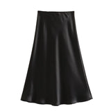 2024 New Elastic Waistline Simple Full-Color Satin Full-Length Skirt-Outfit