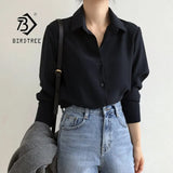 New Arrival Women Solid Black Chiffon Blouse Long Sleeve Casual Shirt Women's Korean BF Style Chic Tops Feminina Blusa