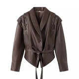 Fongt Women's Street Trend Locomotive Wind Sheep Leather Coat