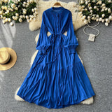 Fongt Dress Female Design Sense Single Buckle Loose Belt Strap Thin Temperament Over The Knee Dress 0515