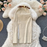 Fongt Kong Style Retro Open Skirt Winter With Sweater Medium Long Korean Temperament High-Waist Thin As Hips A Skirt