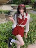 Kawaii Three Piece Set Women Lace Lolita Sweet Party Mini Skirt Set Female College Style Vest + Elegant Skirt Suit