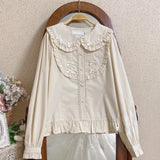 Kawaii Lolita Blouses Women Elegant Bow Ruffles Peter Pan Collar Shirts Tops Girly Casual Blusas Mujer Gothic Y2k Clothes-Outfit
