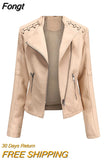 Autumn Ladies Motorcycle Leather Jackets Women Turn-down Collar Zipper Slim Black Moto & Biker Jacket Female