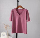 100% Cotton Summer T Shirt Women Soft Short Sleeve V Neck Female Tees Basic Kintwear Tops Harajuku Tshirt for