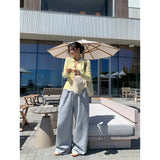 Fongt Autumn Wear A Set Of Korean Casual Lazy Half-Neck Knitted Wide-Legged Leg Trousers Two Sets Of Women