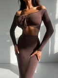 Fongt Tight Knitted Set Autumn/Winter 2023 New Women's Long-Sleeved Sweater Skirt