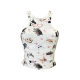 Fongt Embroidery Printed Animal Type Vest Small Sling Wearing Coat Without Sleeves Sweet Spicy Top Lady